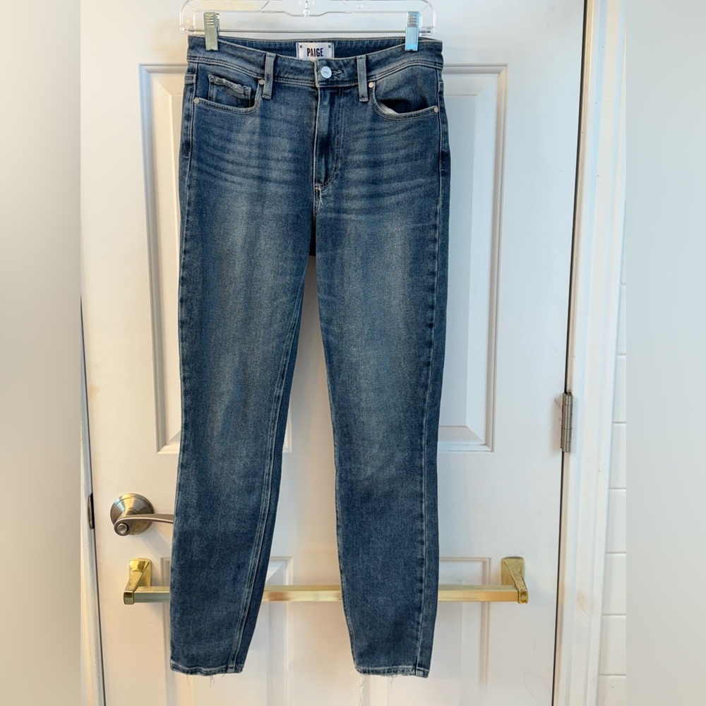 PAIGE Blue Skinny Jeans with Subtle Fading - Picture 2 of 2